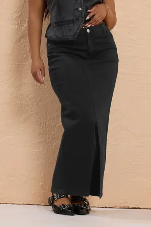 Yours Jupe Maxi Noire En Denim À Fente , Women