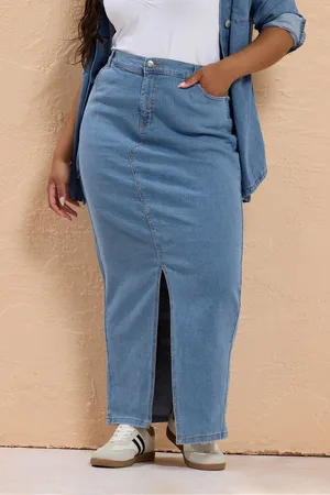Yours Jupe Maxi Bleue En Denim À Fente , Women