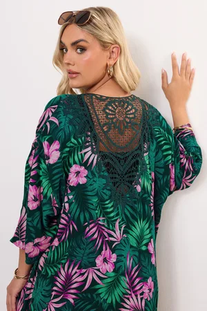 Yours Kimono Midaxi Vert & Rose Floral Tropical , Women