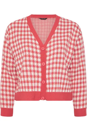 Yours Curve Coral Gingham Knitted Cardigan, Women