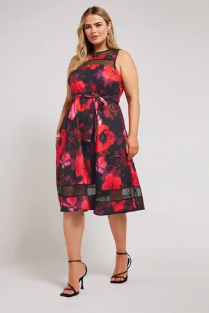 Yours Robe Rouge Floral Patineuse En Jersey , Women