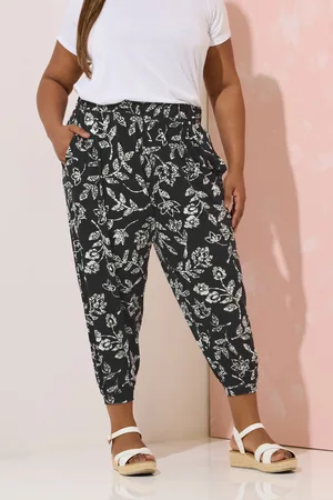 Yours Pantacourt Sarouel Noir & Blanc Floral , Women