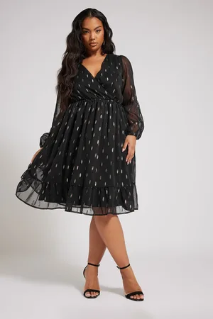 Yours Robe Midi Noire Volantée Métallique , Women
