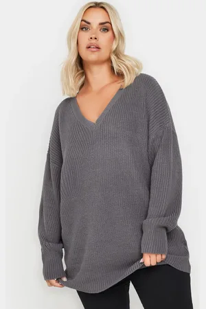Yours Pull En Maille Gris Col V Manches Longues , Women