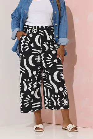 Yours Pantacourt Noir & Blanc Géométrique Coupe Wide Leg , Women