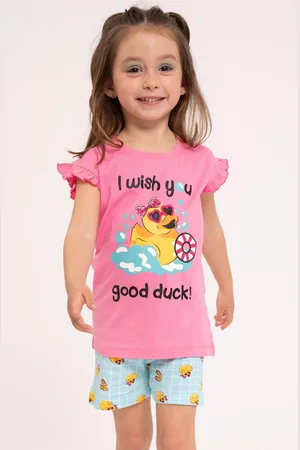 Muydemi Pyjama court enfant en coton Good Duck rose |