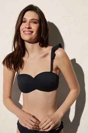 YSABEL MORA Haut de maillot de bain bandeau détail volants sur bretelles noires