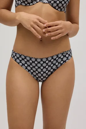 YSABEL MORA Bas de bikini fleuri noir et blanc
