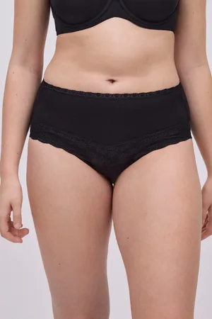 YSABEL MORA Culotte haute en coton détails dentelle noire