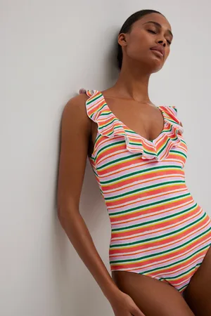 YSABEL MORA Maillot de bain imprimé à rayures micropiqué et volants